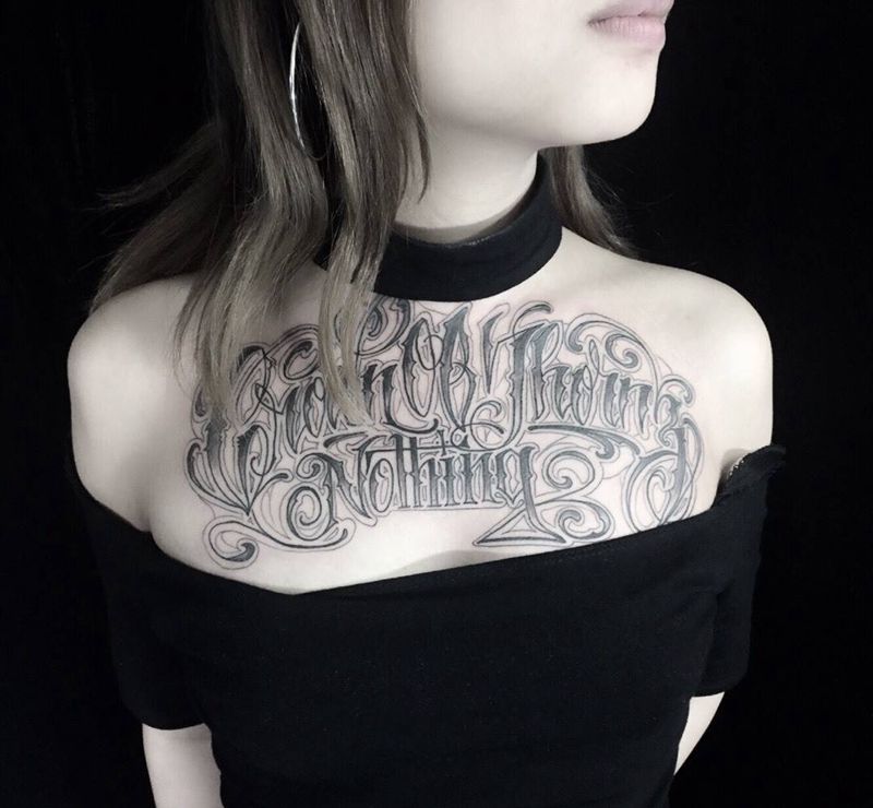 奇卡诺字体纹身图片_手稿成品胸部欧美字符纹身图案