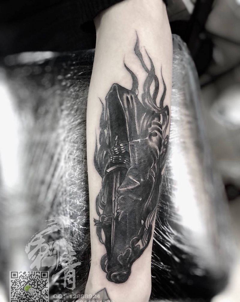 遮盖纹身图片_成品手臂欧美人物鬼神纹身图案