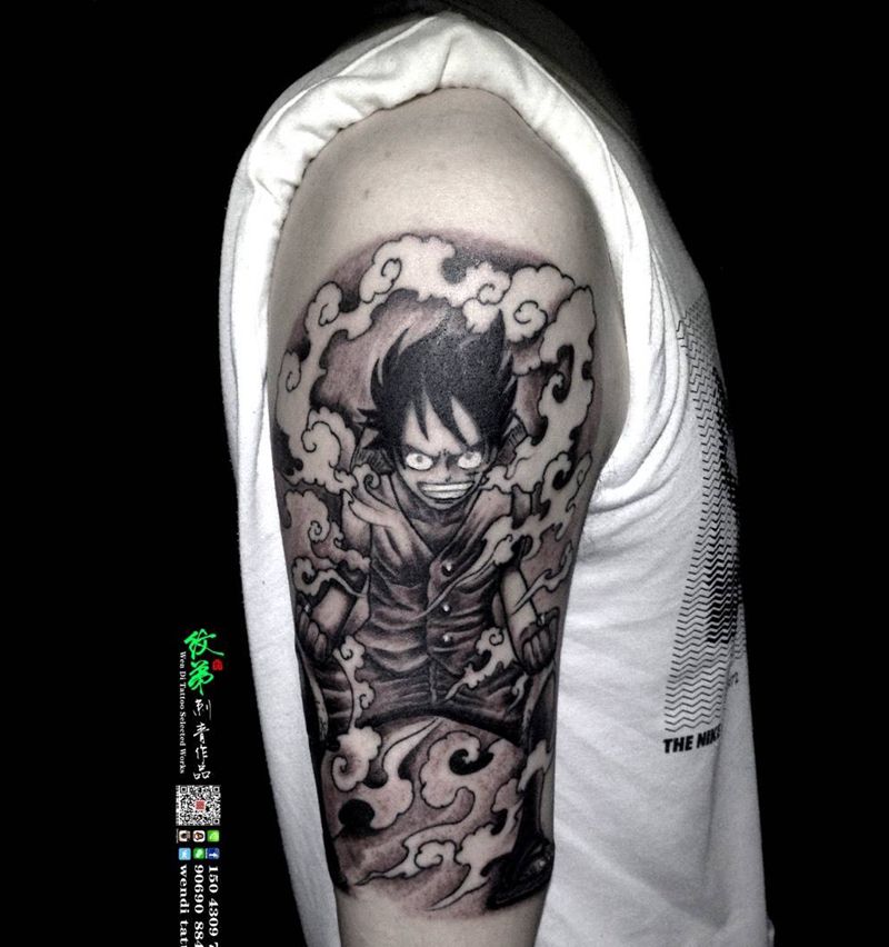 海贼王之路飞纹身图片_成品手臂清新肖像人物纹身图案