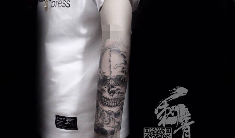 骷髅小臂纹身图片