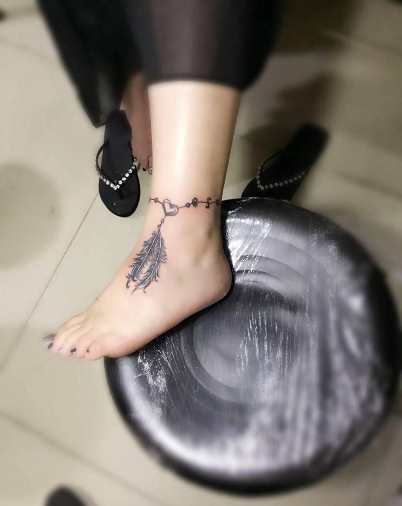 脚踝链子纹身图片