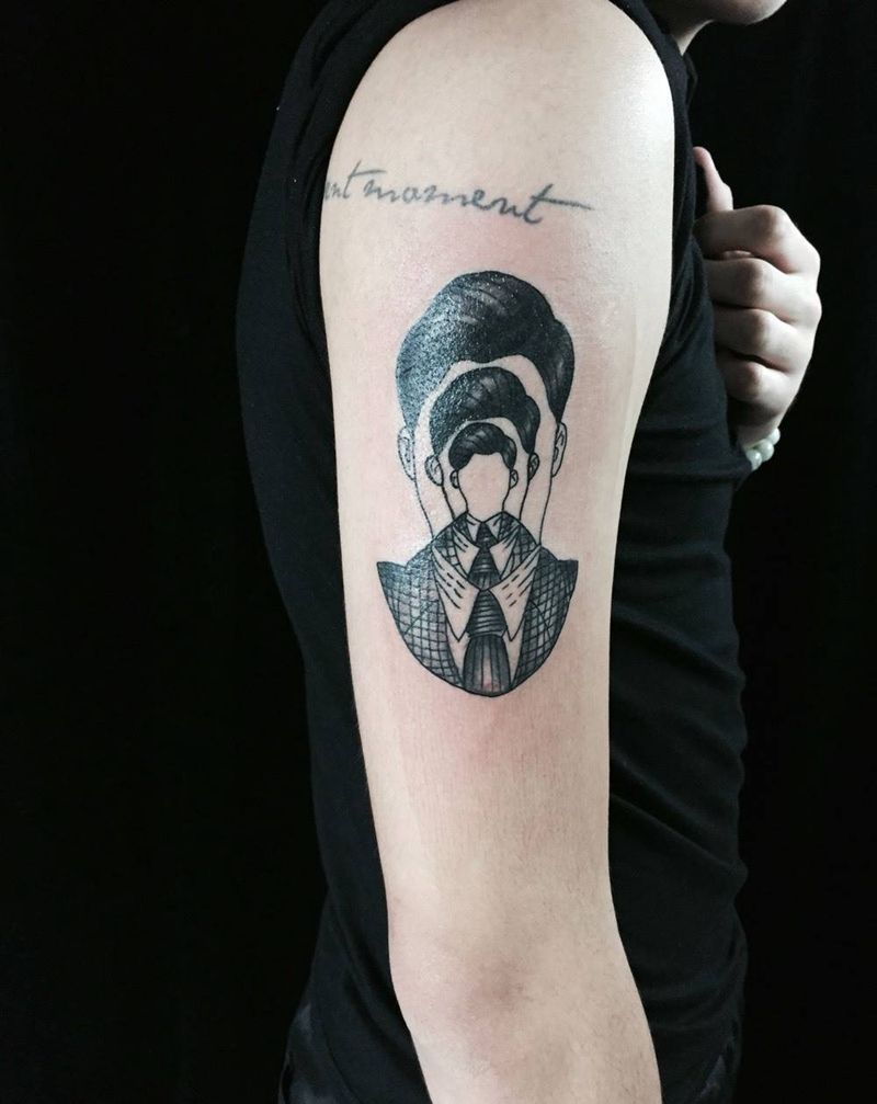 发型不能乱哦纹身图片_成品手臂欧美人物纹身图案