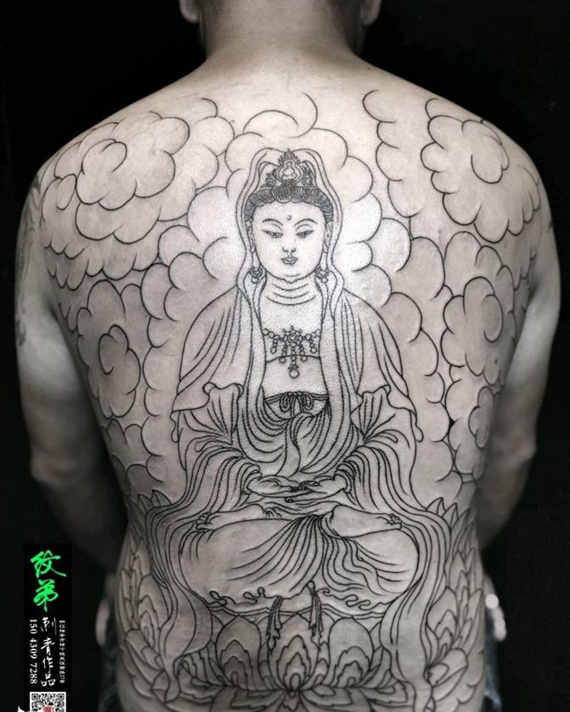 南无观世音菩萨纹身图片_背部老传统纹身图案