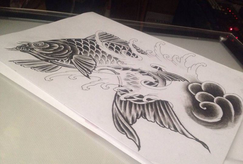 扑食鱼纹身图片_手稿传统动物纹身图案