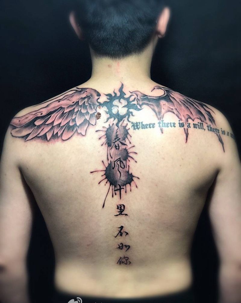 遮盖添加天使恶魔纹身图片