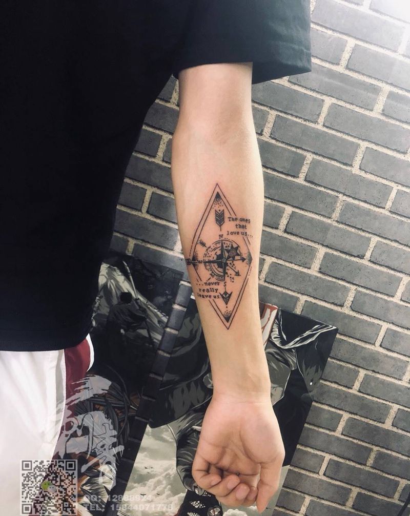 指南针纹身图片_手臂几何点刺纹身图案