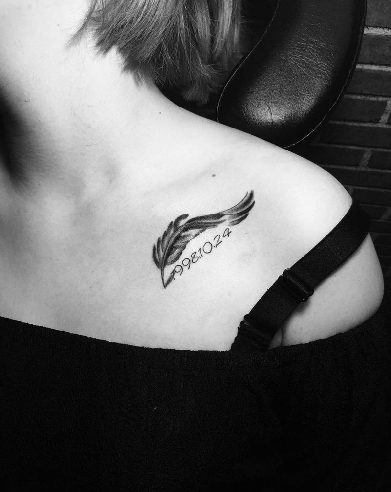 羽毛➕生日纹身图片