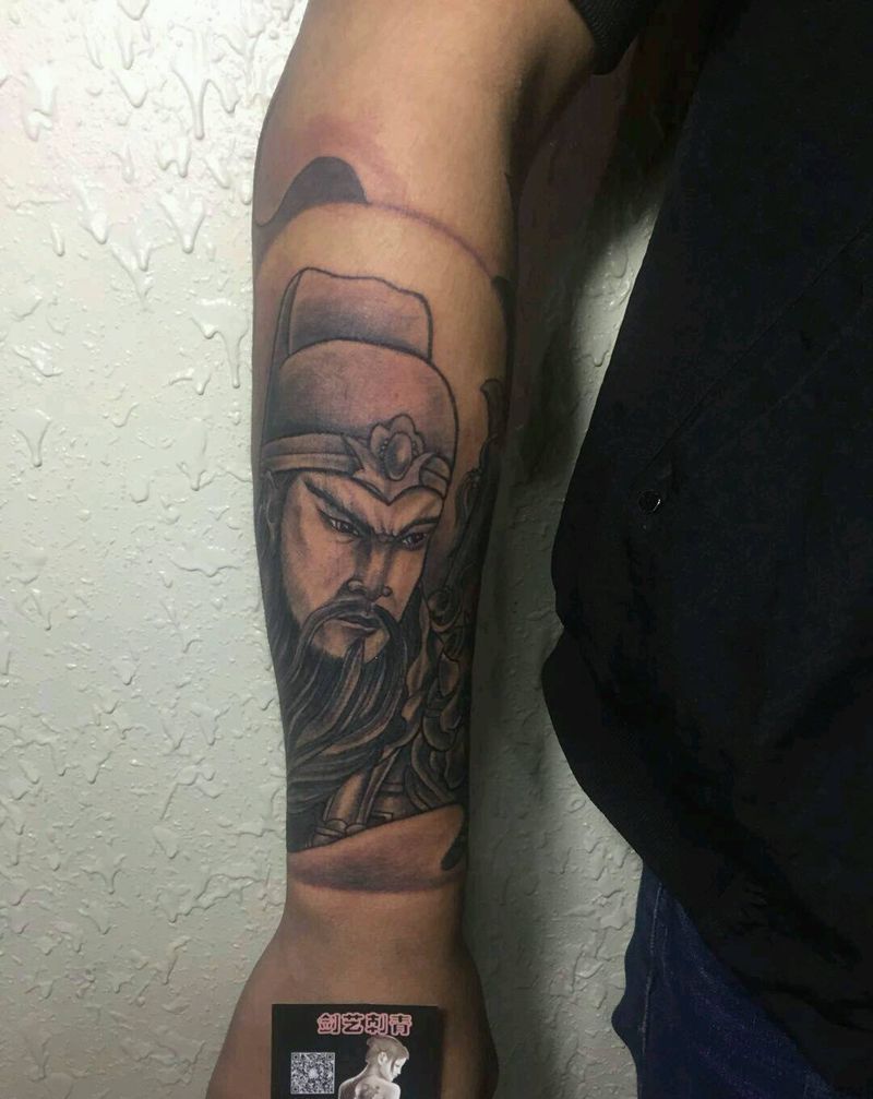 小臂关公纹身图片