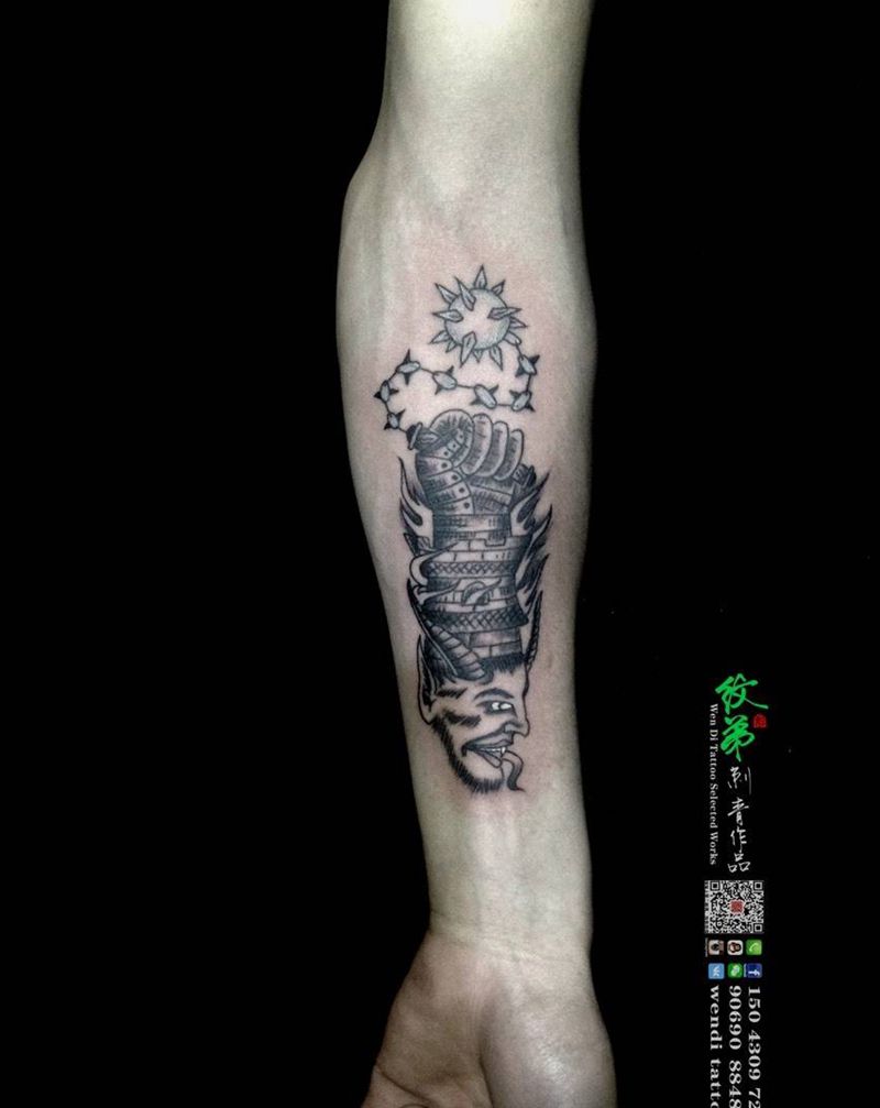 欧丝酷纹身图片_成品手臂欧美鬼神纹身图案