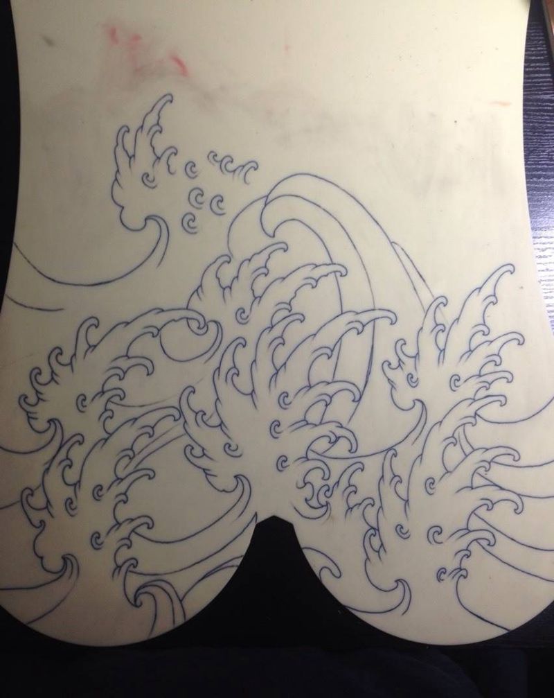 水浪割线纹身图片_手稿背部腰部臀部传统原创纹身图案