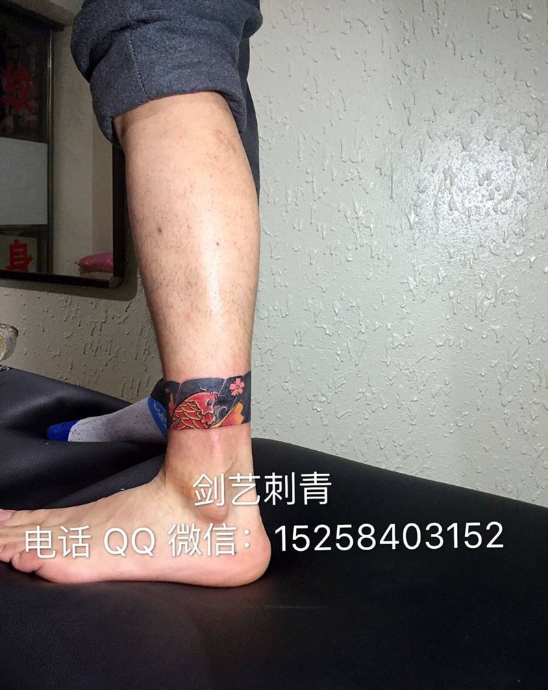 手绘原创日式脚环纹身图片