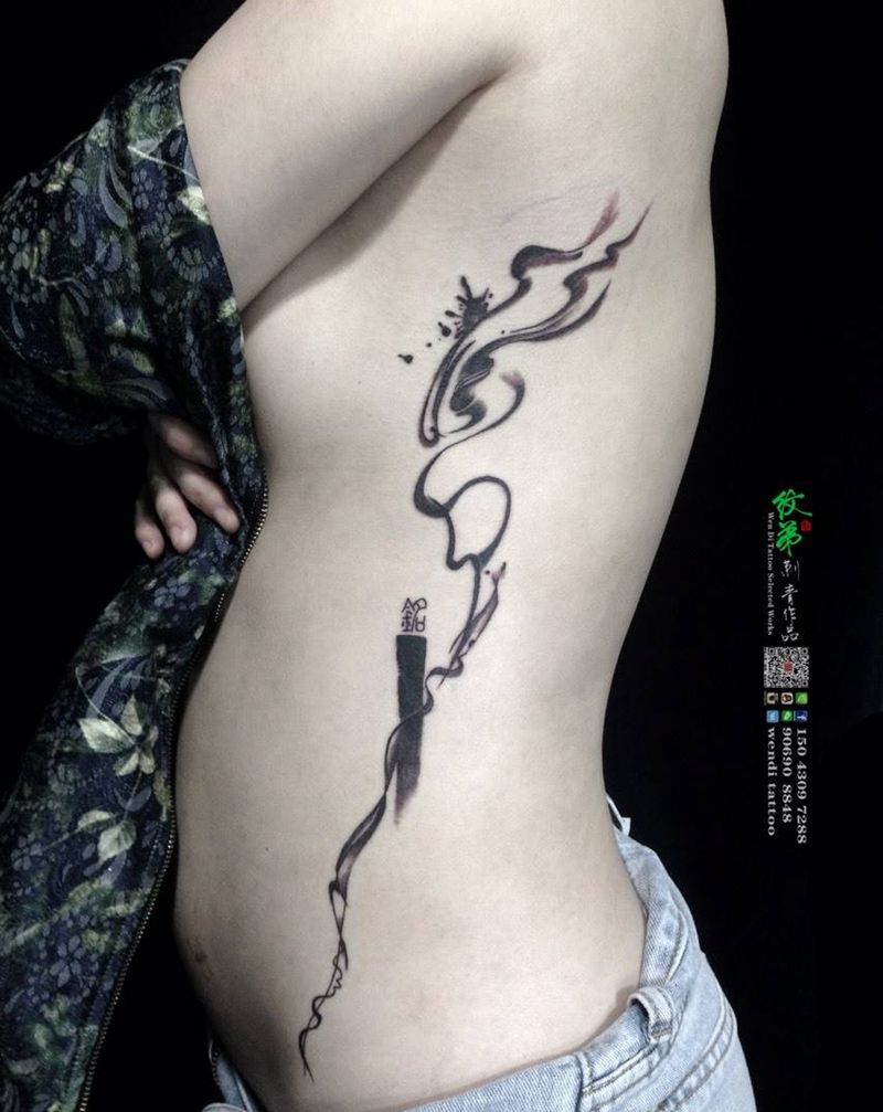 无上风～吊炸天纹身图片_成品腰部腹部传统清新纹身图案