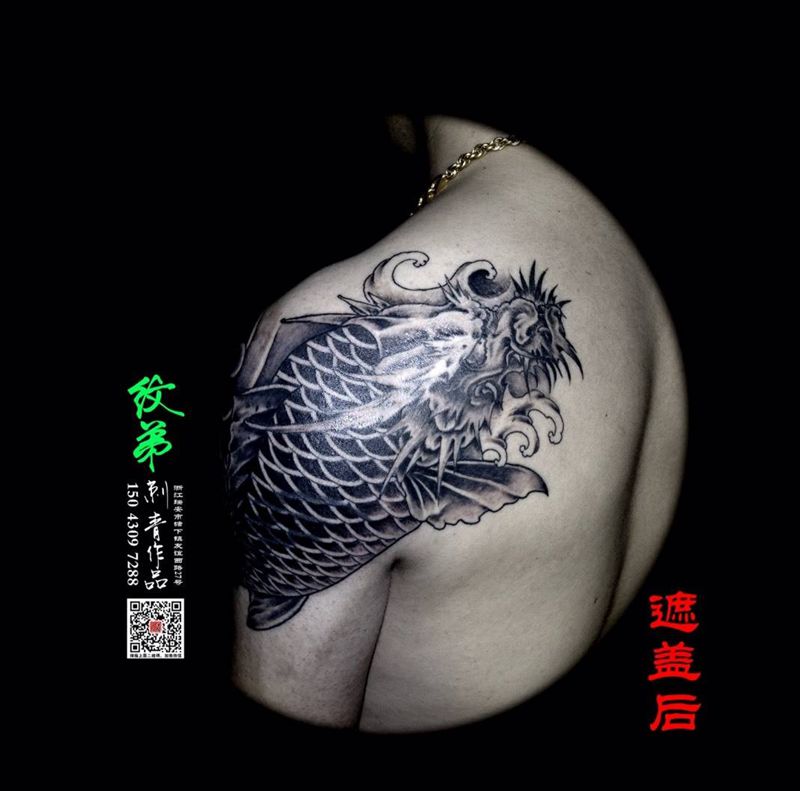 遮盖纹身图片_成品肩部手臂传统动物遮盖修改纹身图案