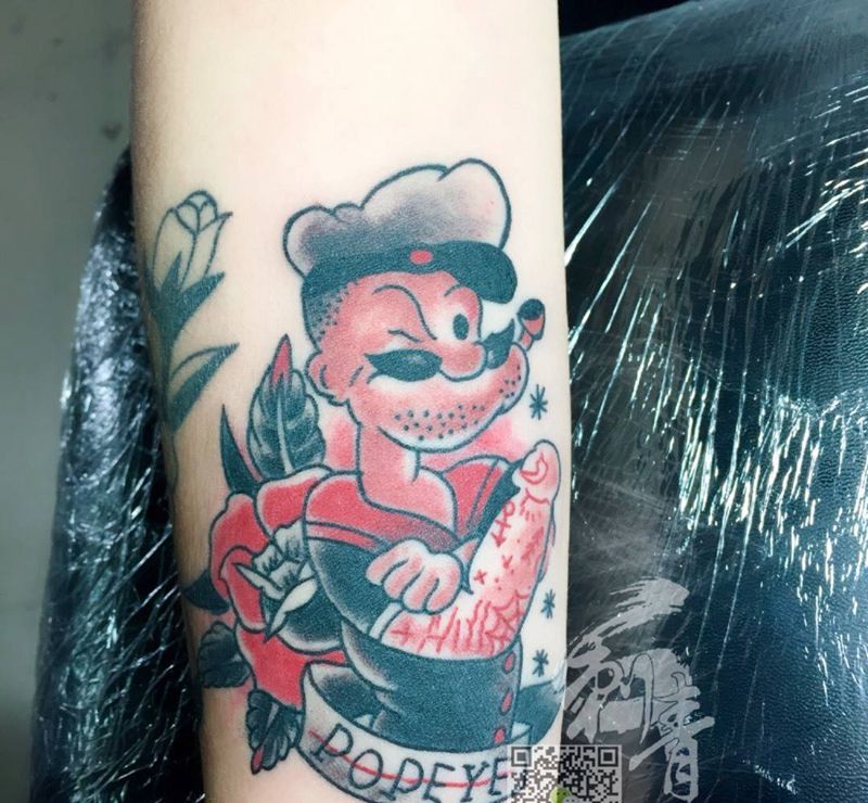 大力水手纹身图片_成品手臂欧美清新人物纹身图案