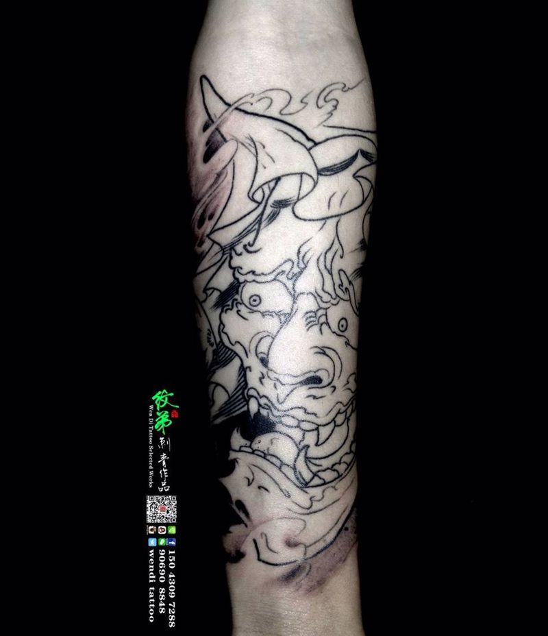 包小臂般若纹身图片_手臂传统鬼神纹身图案