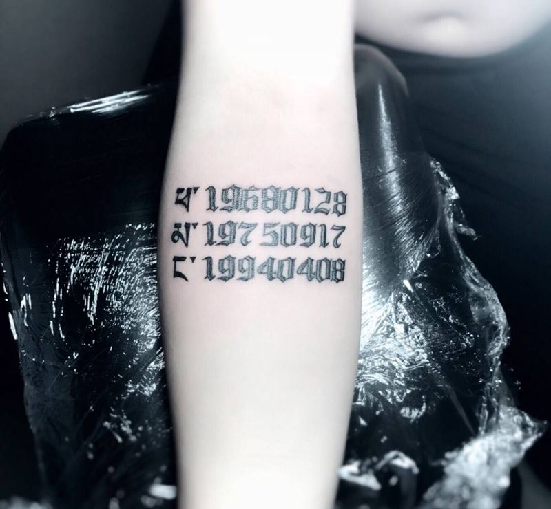 父母自己 生日纹身图片_成品手稿手臂欧美传统字符纹身图案