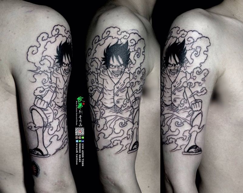 海贼王之路飞纹身图片_手臂人物纹身图案