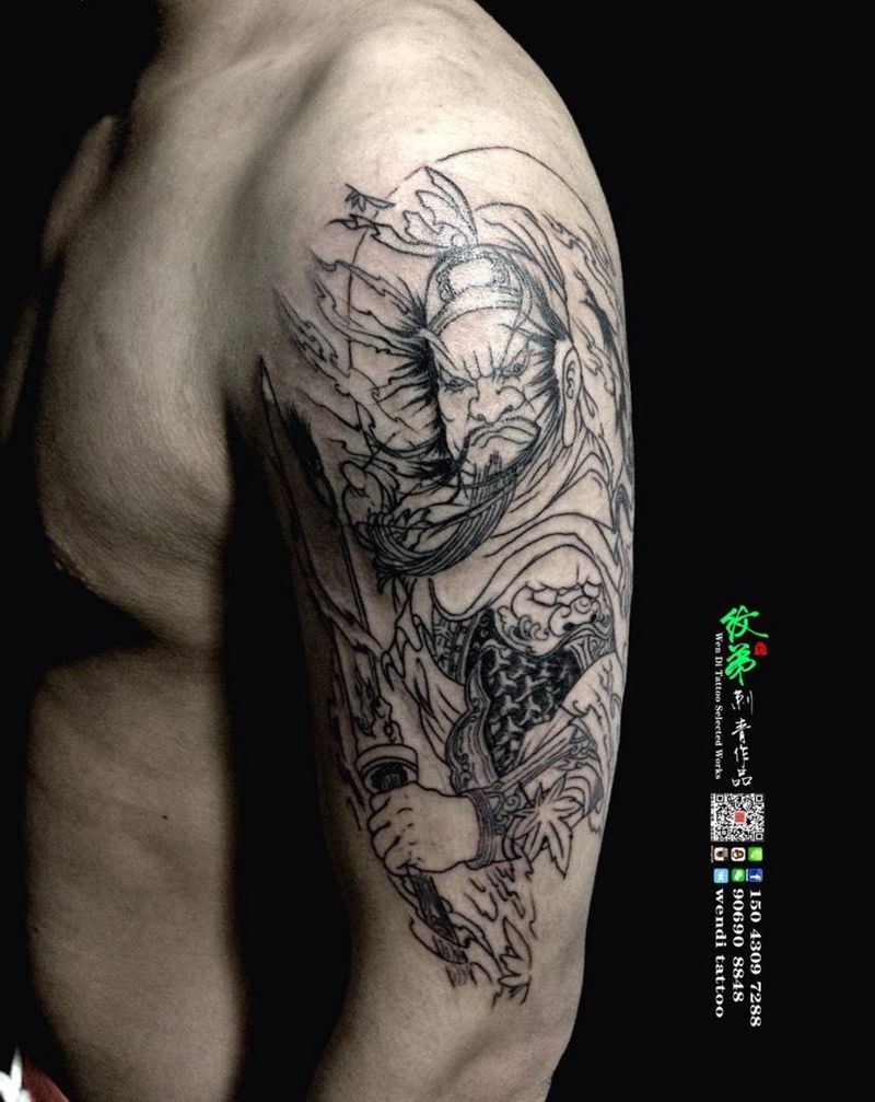 关公纹身图片_成品肩部手臂传统人物纹身图案