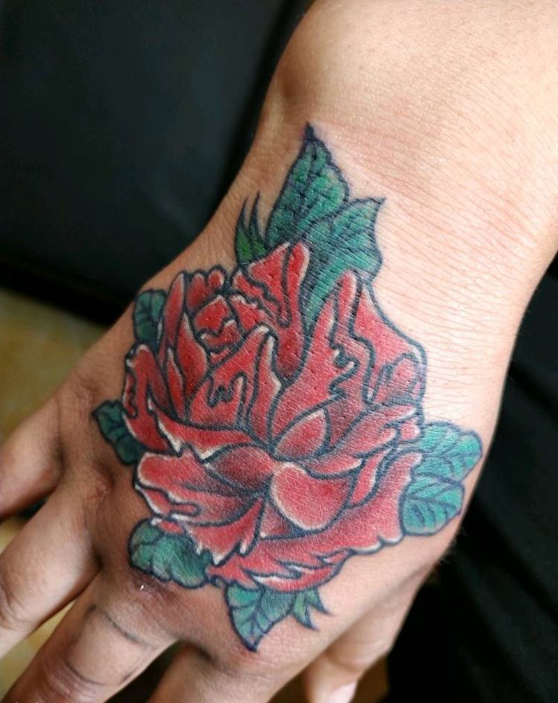 手背 玫瑰纹身图片_手部纹身图案