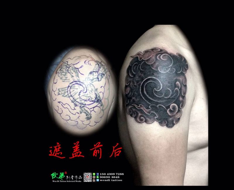 遮盖纹身图片_成品肩部传统静物修改遮盖纹身图案
