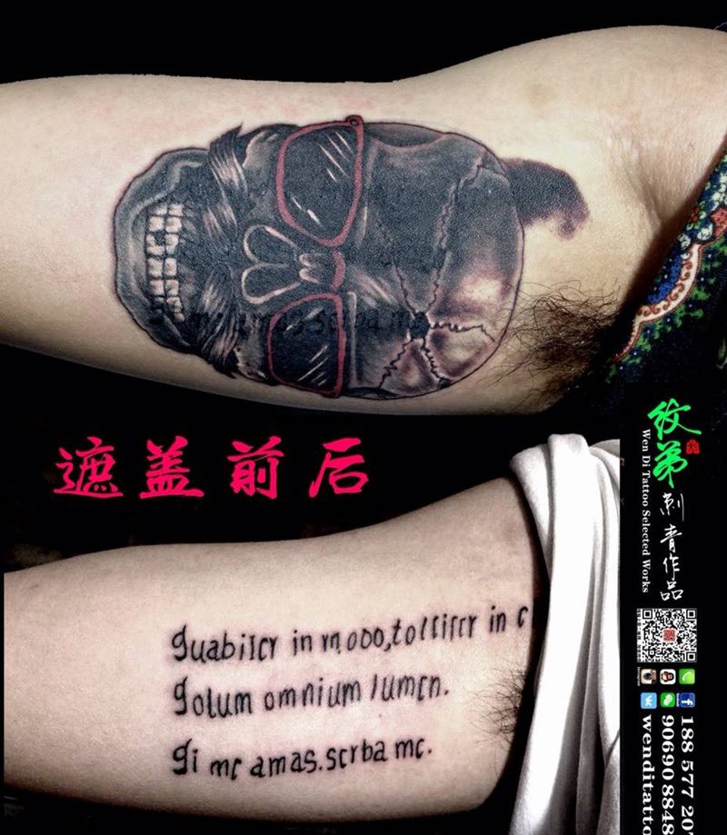 遮盖英文纹身图片_手臂欧美鬼神修改遮盖纹身图案