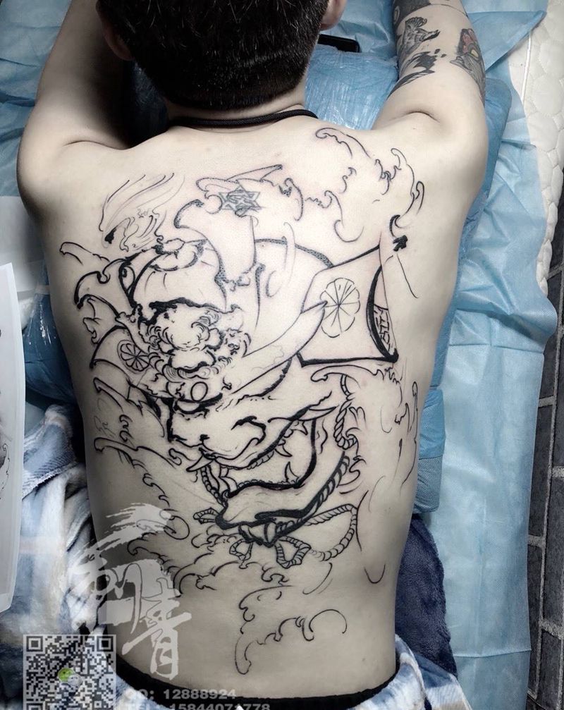 鬼武士。未完....纹身图片_背部欧美传统人物鬼神纹身图案