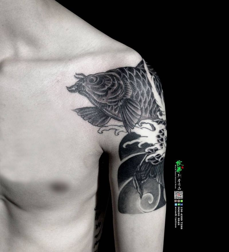 遮盖后添加纹身图片_肩部胸部手臂传统动物植物修改遮盖纹身图案