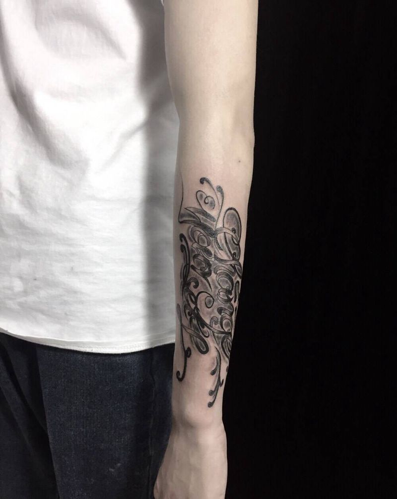 花体纹身图片_成品手稿手臂欧美原创字符纹身图案