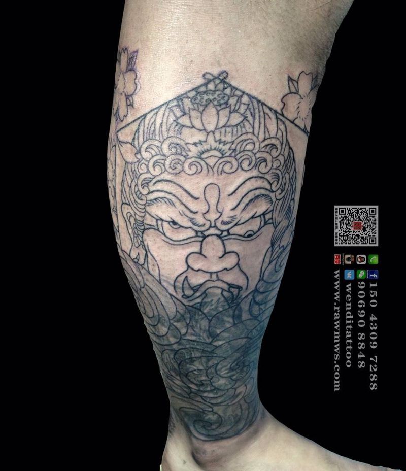 遮盖进行中……纹身图片_腿部传统肖像人物鬼神纹身图案