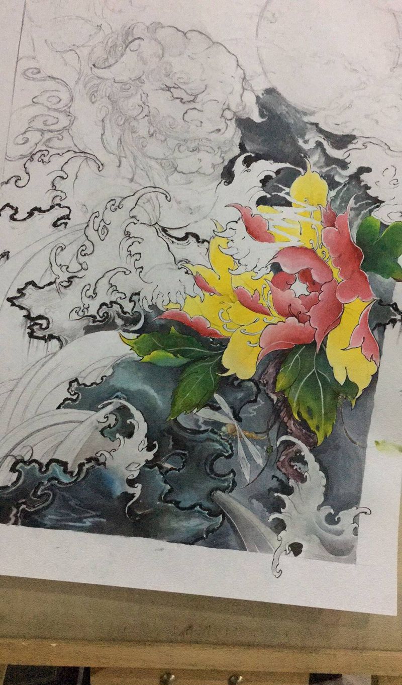 唐狮，牡丹纹身图片_手稿传统动物植物手臂脚部手部背部胸部腿部纹身图案