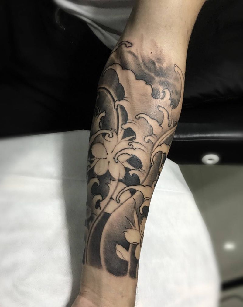 浪纹身图片_成品手臂传统鬼神植物静物原创字符图腾几何纹身图案