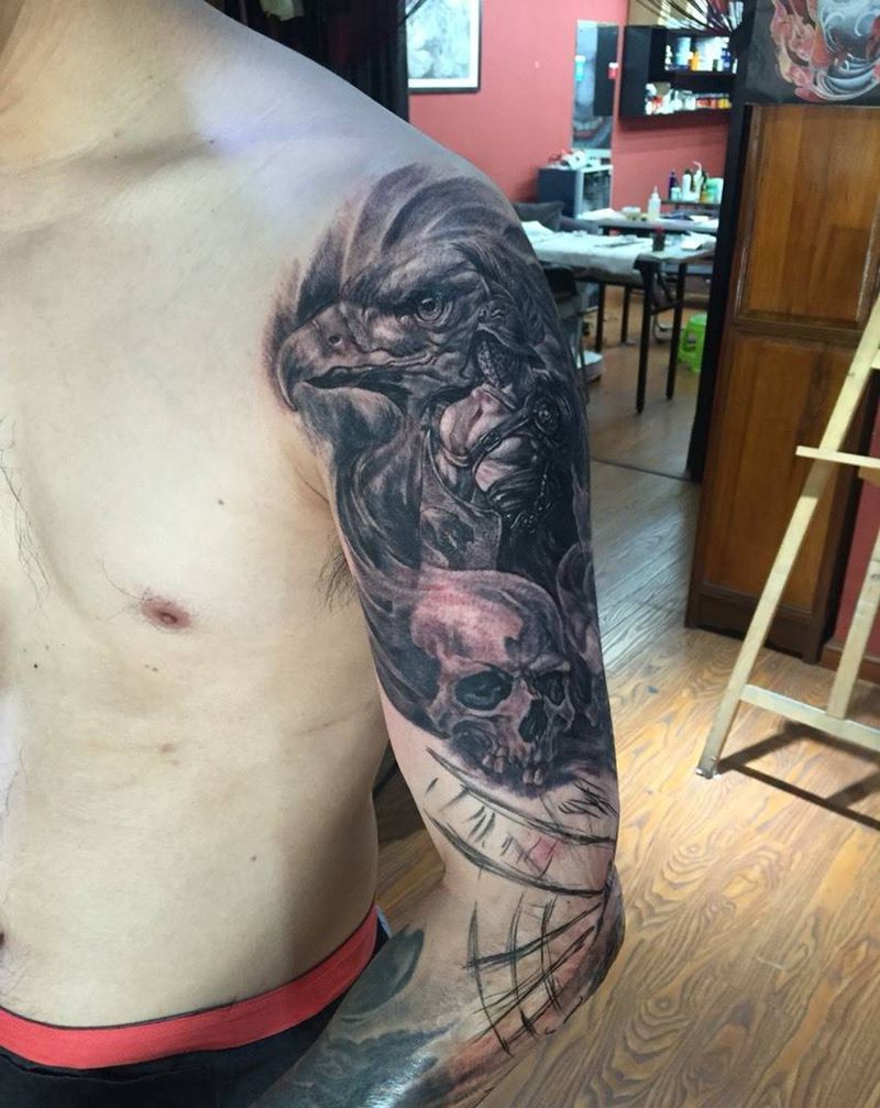 欧美花臂半成品纹身图片