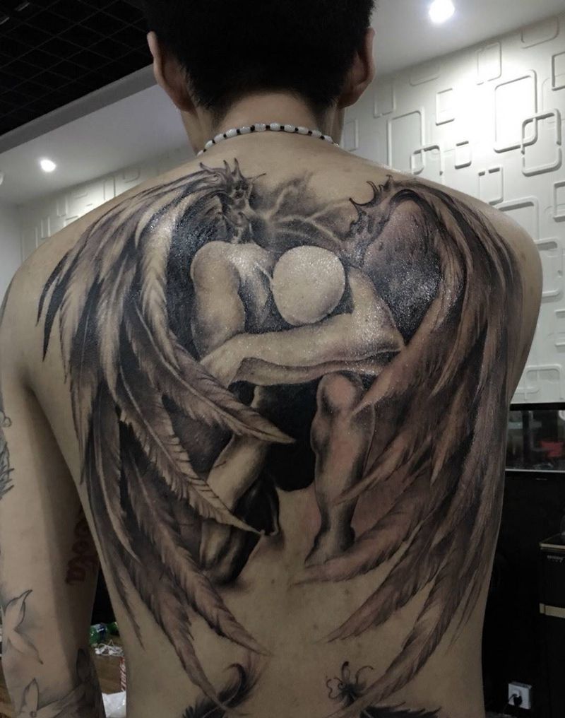 满背完成纹身图片_成品背部欧美人物纹身图案