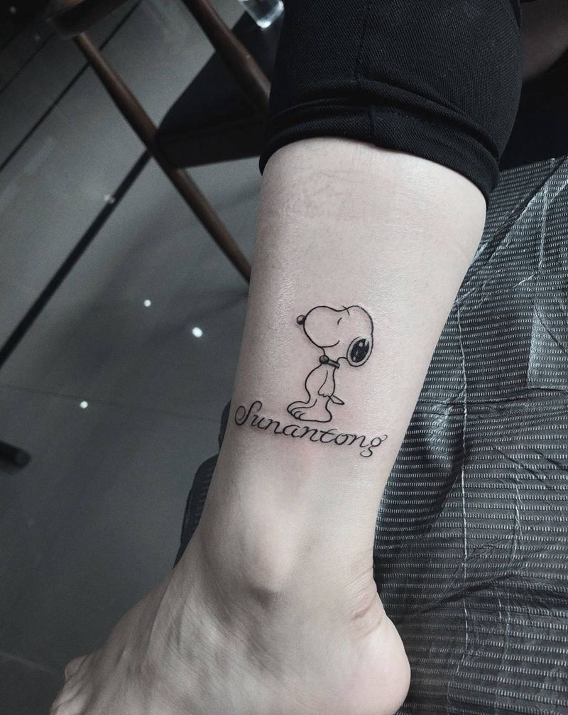 斯努比纹身图片_成品脚部清新动物纹身图案