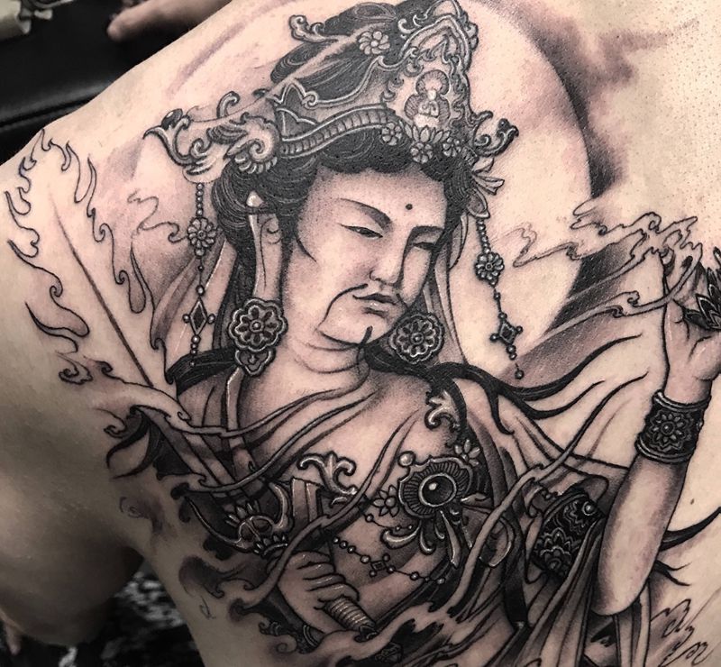 虚空藏菩萨 文殊菩萨纹身图片_肩部新传统虚空藏菩萨文殊菩萨佛菩萨纹身图案