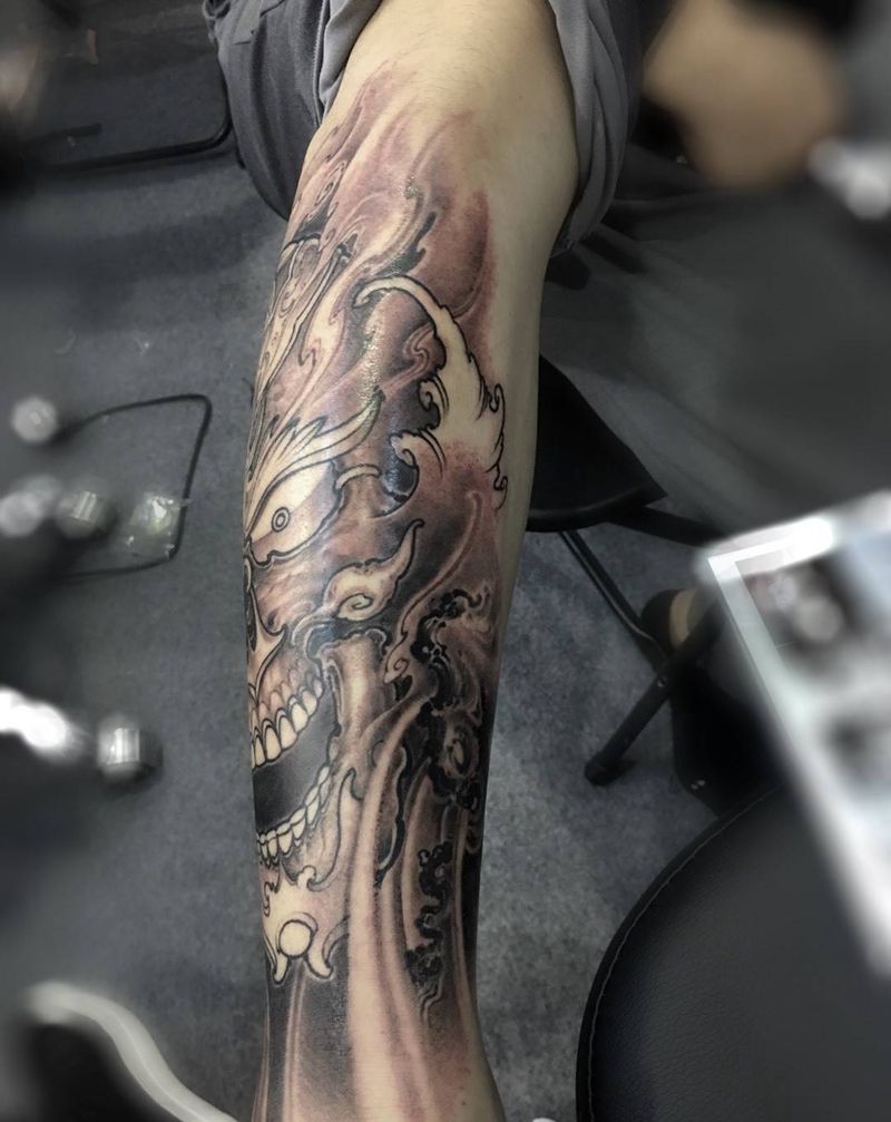 新传统哈巴拉纹身图片_成品脚部腿部传统人物鬼神纹身图案