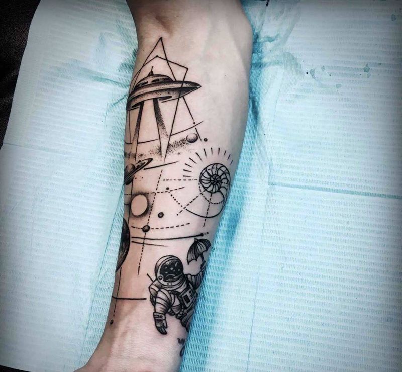 店里作品纹身图片_成品手臂清新几何纹身图案