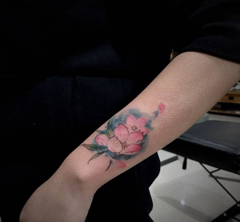 樱花纹身图片_成品手臂习俗国画清新几何字符植物原创静物纹身图案