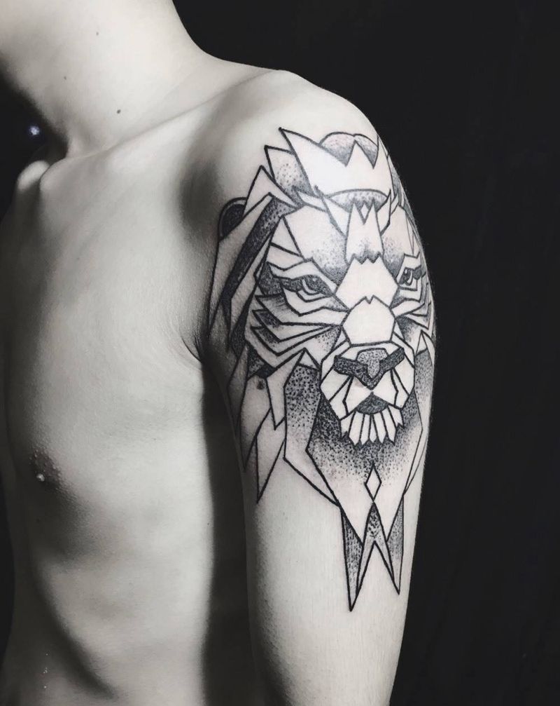 点线狮子纹身图片