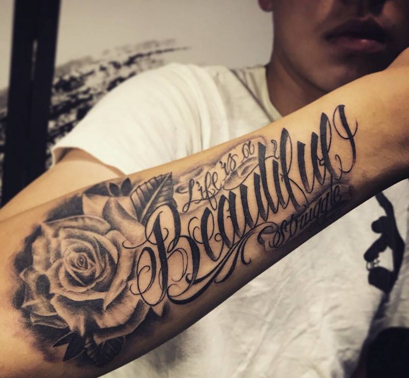 英文纹身图片_成品手臂欧美字符植物纹身图案