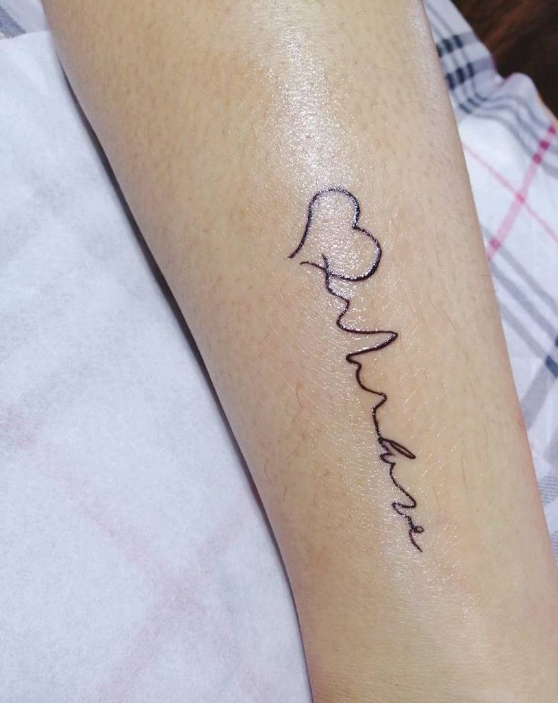 心电图纹身图片_腿部心电图纹身图案