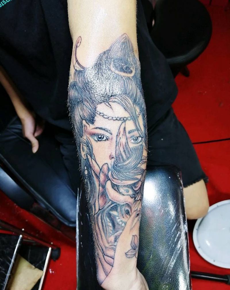 修改艺妓纹身，前中后纹身图片_手臂新传统纹身图案