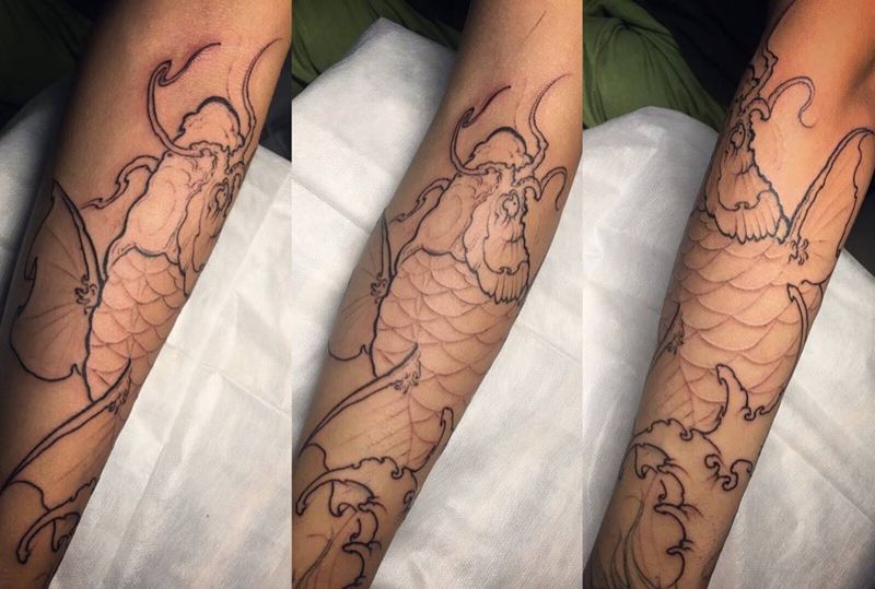 线纹身图片_成品手臂传统动物纹身图案