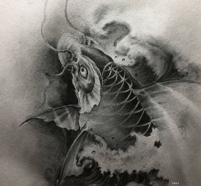 鱼纹身图片_手稿欧美动物手臂腹部胸部背部颈部手部臀部纹身图案