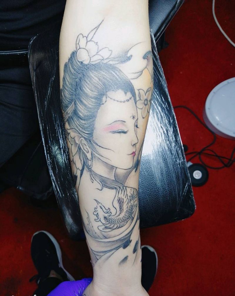 艺妓恢复后添加纹身图片_手臂新传统纹身图案