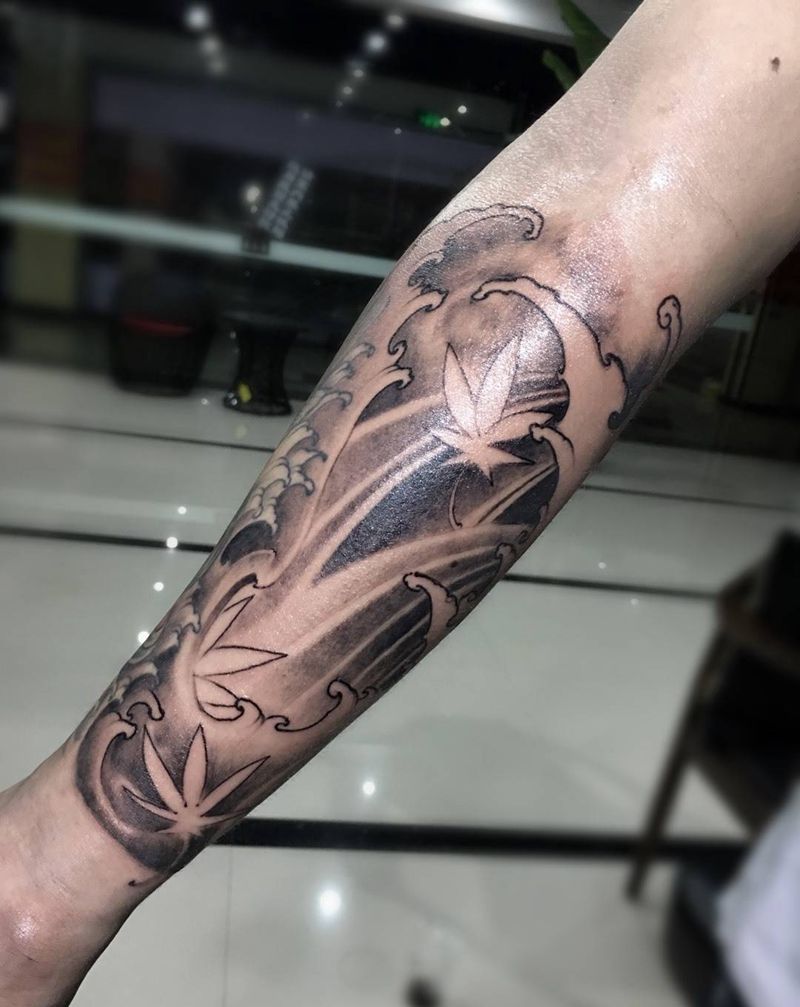 浪臂纹身图片_成品手部字符传统静物植物几何动物纹身图案