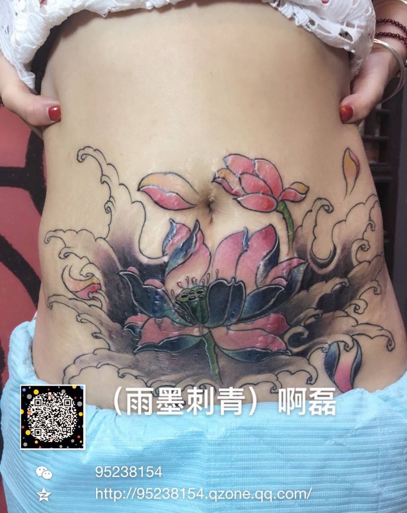 妊辰纹遮盖纹身图片