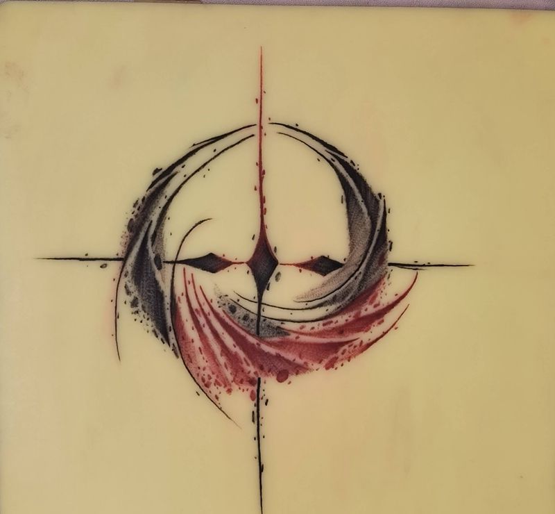 MOON纹身图片_背部胸部点刺几何月亮暗黑bbk纹身图案