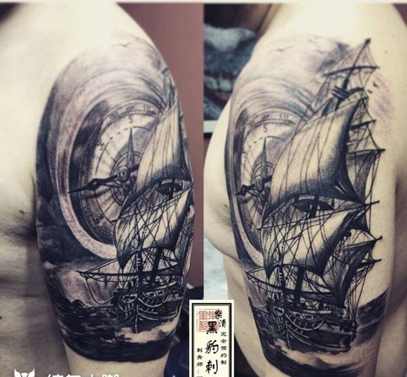 帆船纹身图片