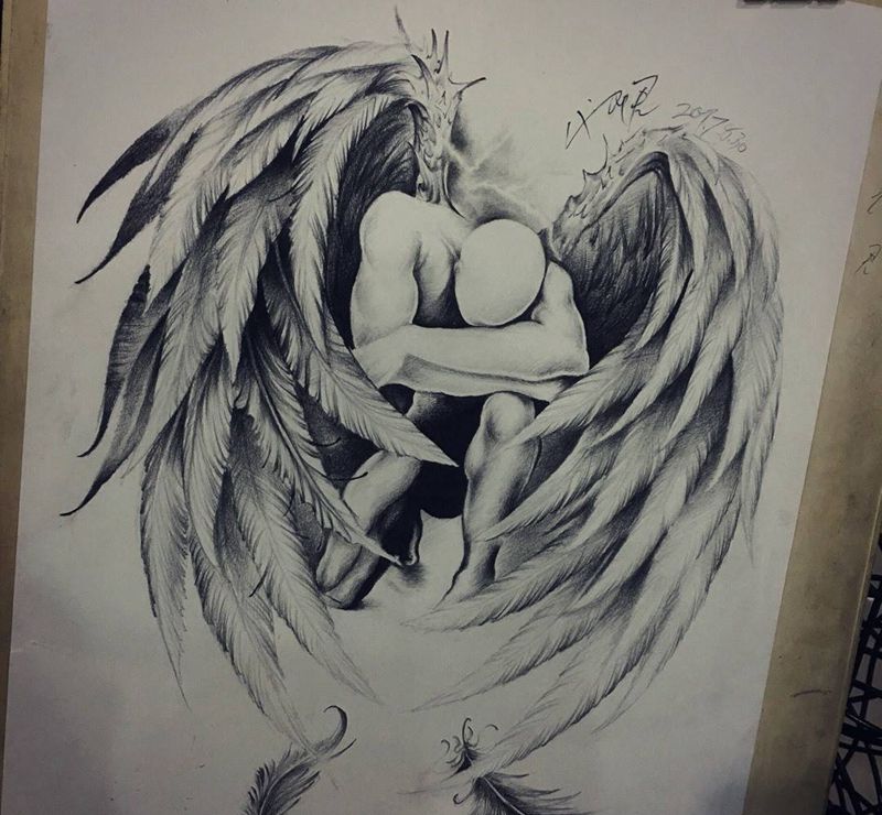 手稿纹身图片_手稿腰部肩部背部欧美人物纹身图案